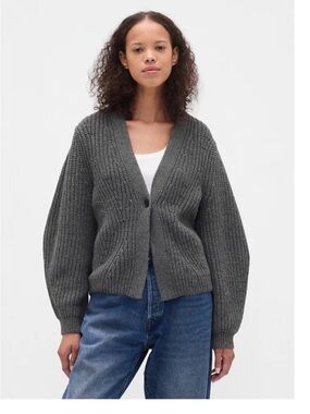 GAP Charcoal Heather Gray Barrel Sleeve Cardigan